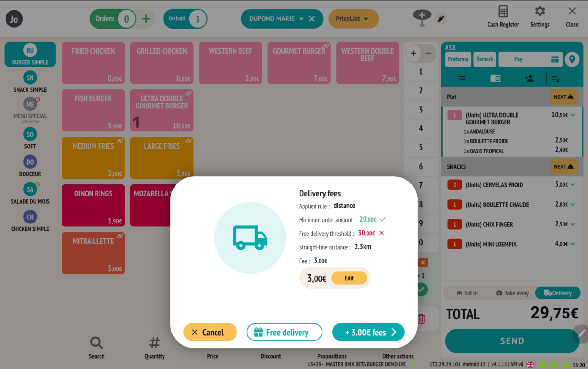 Popup de proposition des frais de livraison calculés automatiquement selon la zone de l'adresse